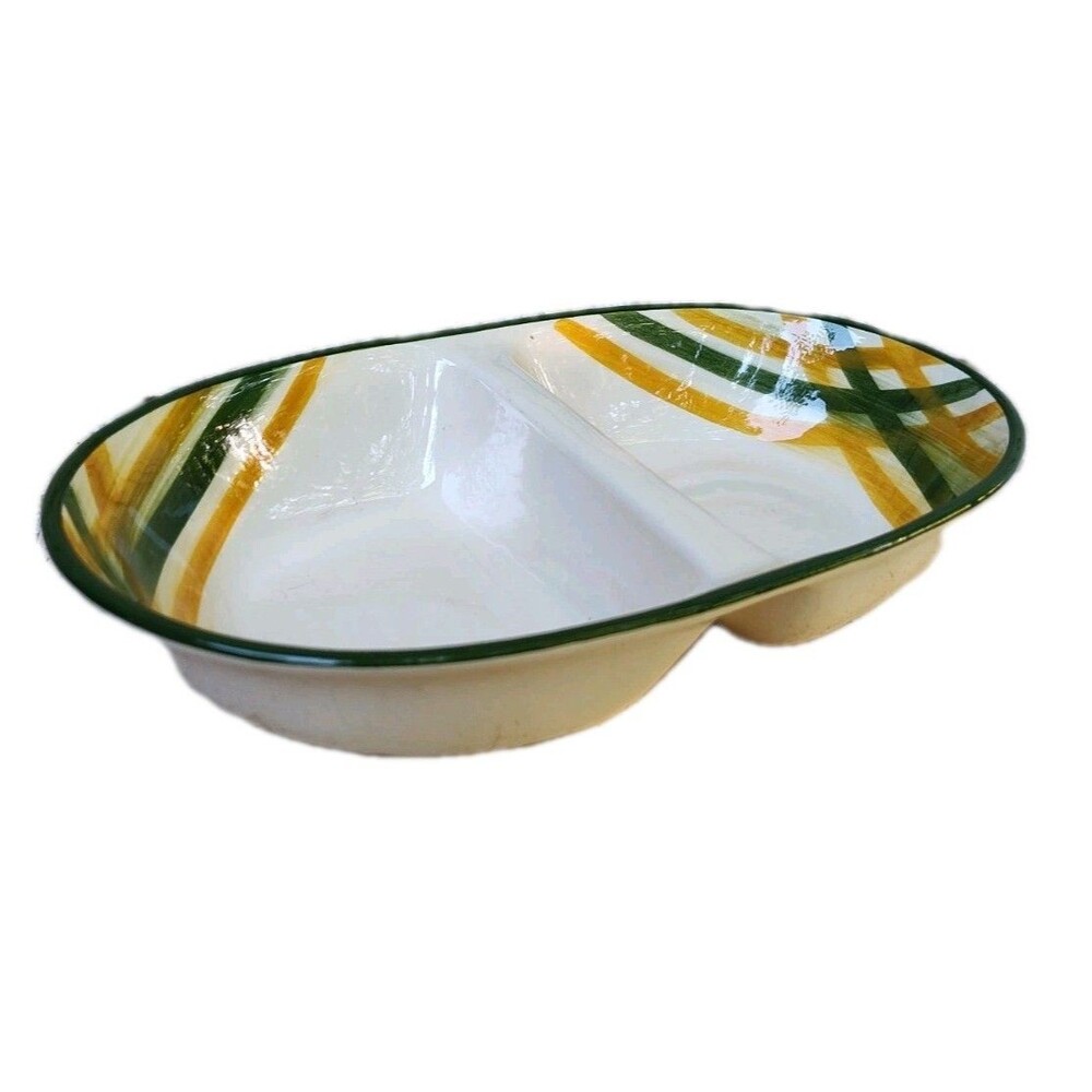 1950s Vernonware Gingham Plaid Divided Serving Bowl Oblong